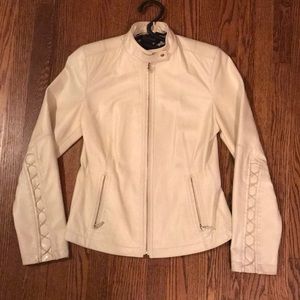 Women’s White 100% Leather Jacket with Laced Motif
